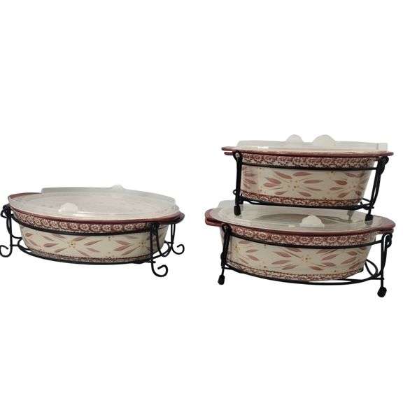 Temptations Casserole Bakeware Old World Lids Bases Ovals  Set of 3