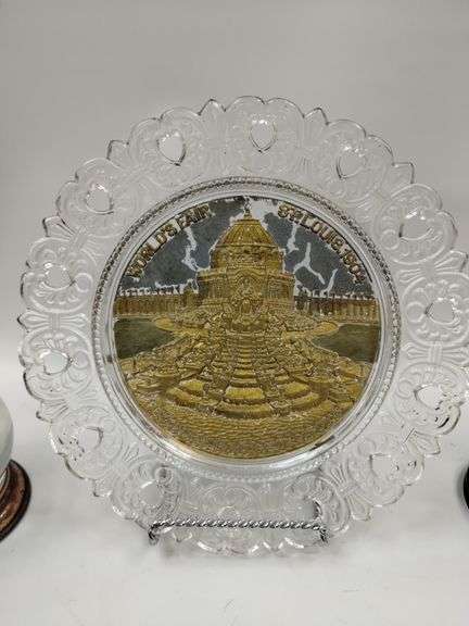 Vintage Collectibles Souvenir Plate 1904 Worlds Fair Jars Finial Ashtrays