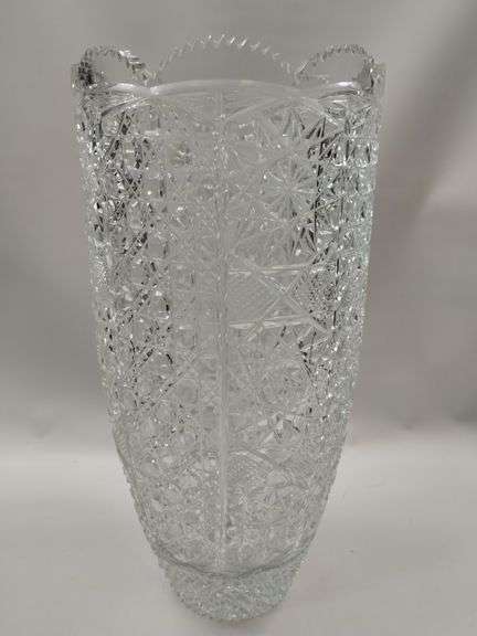 3 Hand Cut Lead Crystal American Brilliant Cut 15" Vase Lidded Humidor Bowl