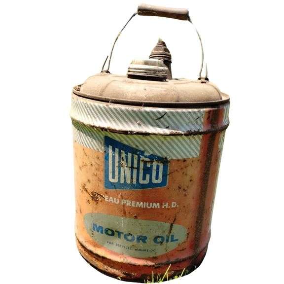 Vintage 5 Gallon Unico Bureau Motor Oil Can SAE30 Metal