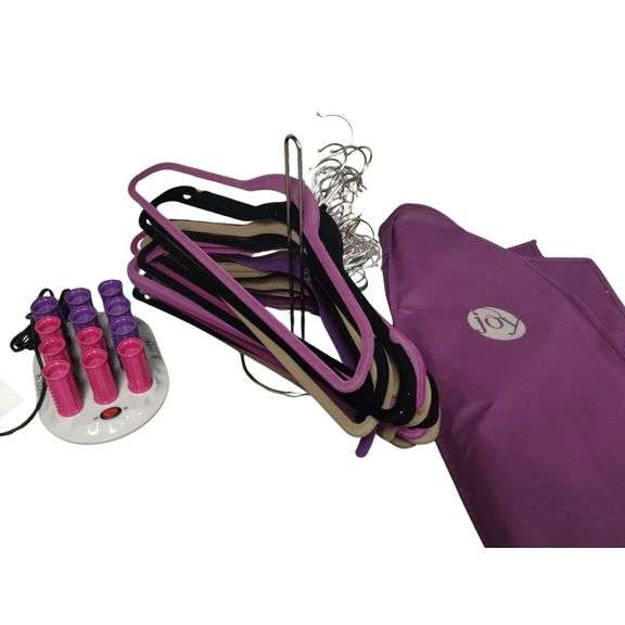 LOT of Velvet Clothing Hangers Hot Rollers Joy Garment Bag