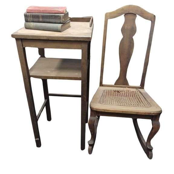 Antique Furniture Lamp Vase Plant Table Stand + Cane Seat Rocker
