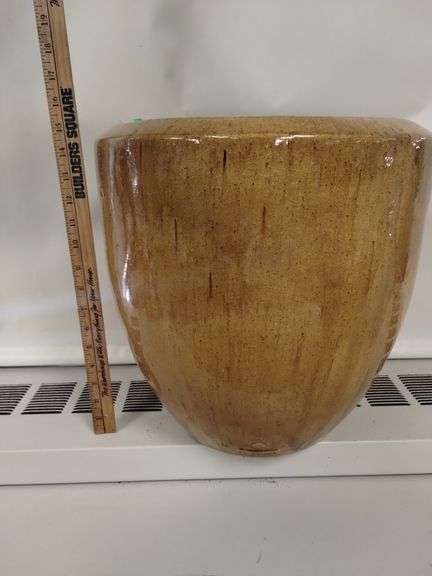 Decor Planter Glazed Stoneware Pottery Drain 15" Heavy