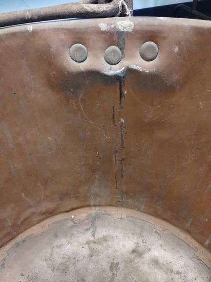 Huge 26" Round Antique Copper Boiling Pot Cooking Laundry Maple Syrup +Paddles