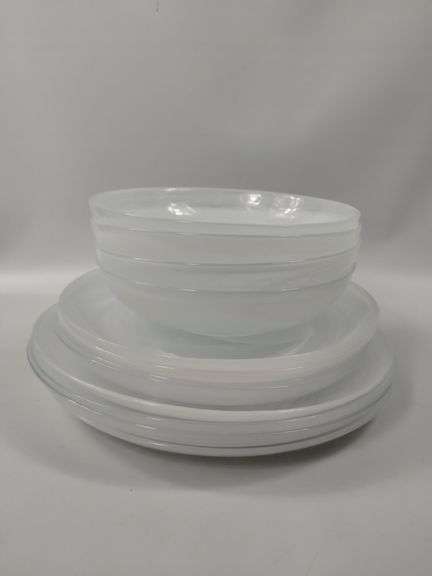 Dish Set Murano Swirl White Dinner Plates Bowls 4 3-Pc Settings Crate & Barre