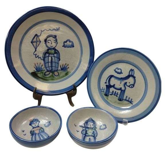 Hadley Pottery Country Scene DONKEY +Plates Bowls