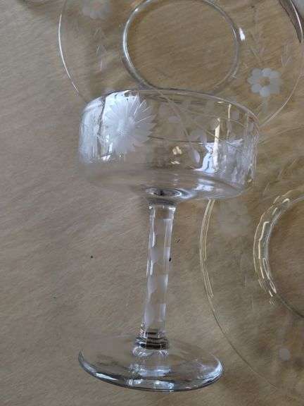 LOT Vintage Glass Flutes Stems Wine Glasses Plates Goblets