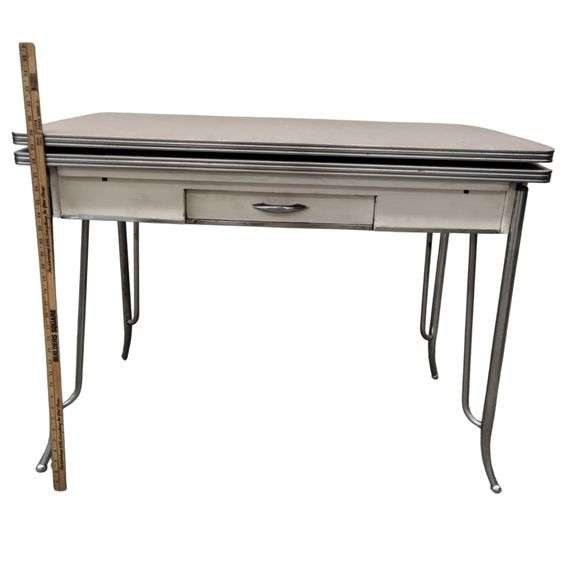 MCM Midcentury Atomic Formica Top Chrome Leg Kitchen Table Slide Out Leaves