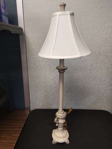 Table Lamp Set Crackle White Cottage Core Country Ornate