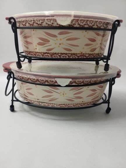 Temptations Casserole Bakeware Old World Lids Bases Ovals  Set of 3