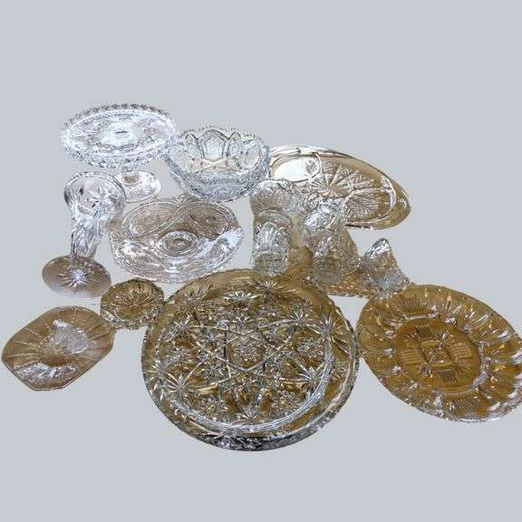 LOT Pattern Glass Wexford Sugar Creamer Cake Pedestal Plate++
