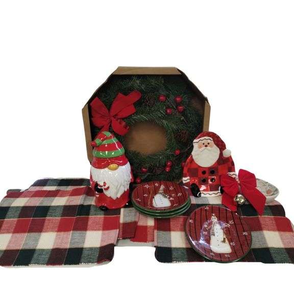 Decor Christmas Wreath Plates Cookie Plate Gnome Jar