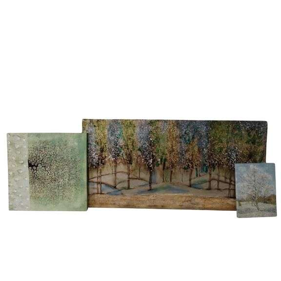 Decor Wall Art 54in Canvas Trees Metallic Gold Green+2 Smaller