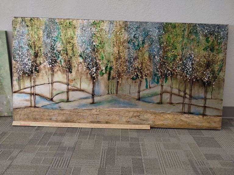 Decor Wall Art 54in Canvas Trees Metallic Gold Green+2 Smaller