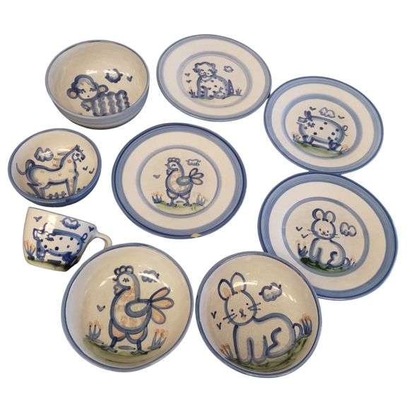 Hadley Pottery Country Scene Misc LOT Bowls Plates Cup *1 Chip