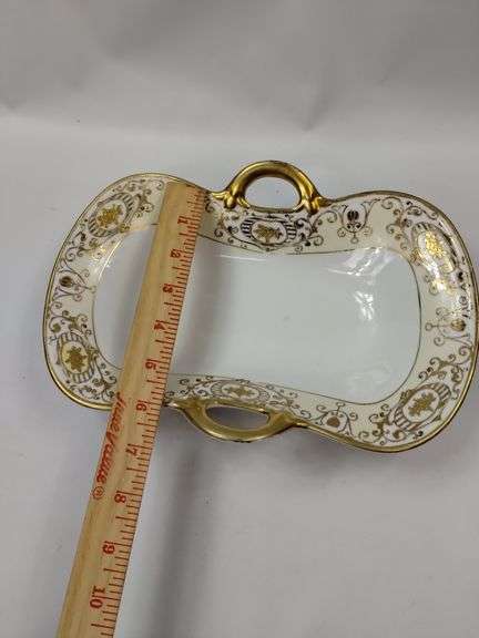 Antique Ornate Vase French Limoges? Gold Green + Nippon Tray