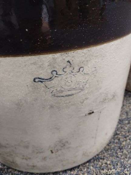 Crock Crown Stoneware 6 Brown Tan Pickle Antique