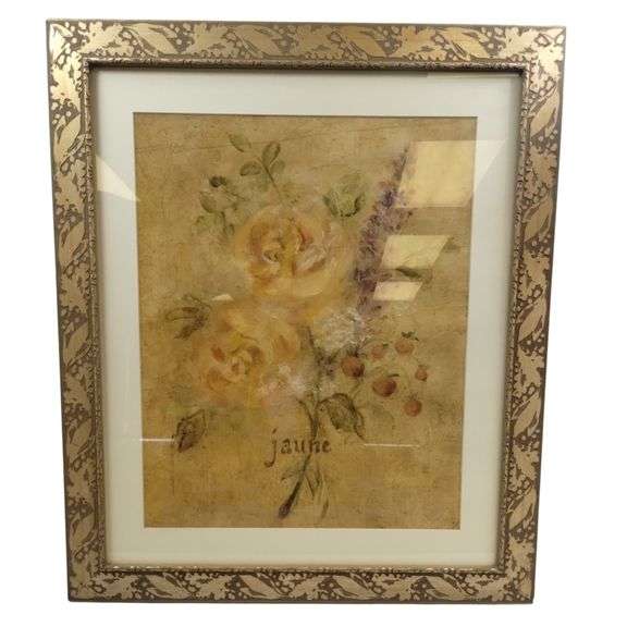 Wall Art Rose Jaune Gold Tone Frame