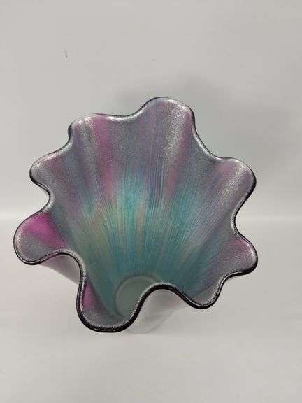 14" Murano Art Glass Handkerchief Vase Glitter ITALY Purple