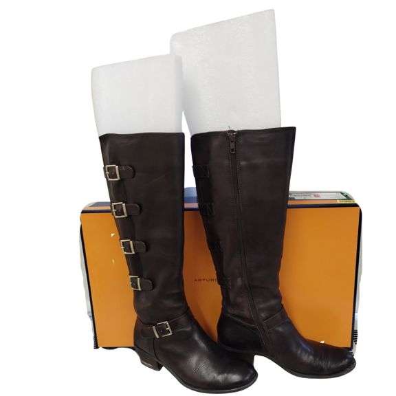 Shoes 2pr 8M Arturo Chiang AT Beacon Brown Leather Buckles Boxed Fudge Tie Dyed
