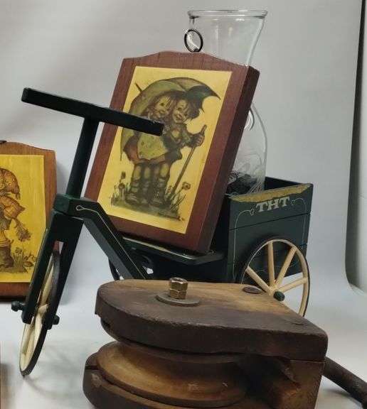 Pickers LOT: Barn Pulley Oil Lamps Salt Pepper Plaque