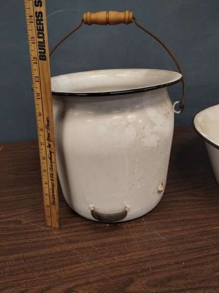 Lot Enamel Utility Wash Basin Chamber Pot Bucket