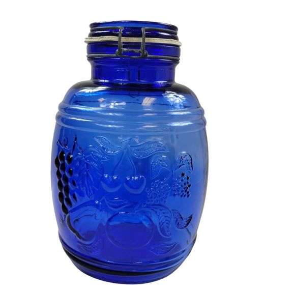 Casadis Milano Cobalt Blue Glass Canister Baril de Fruits Cookie Jar