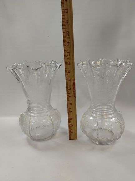 2 Viking Etched Radiance Flower Basket Vases 1938 New Martinsville