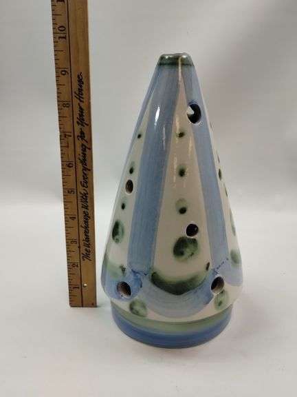Vintage M A Hadley Pottery Christmas Tree Candle Lamp 9.75in Signed Polka Dot