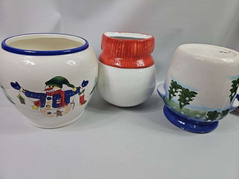 LOT 3 Christmas Ceramic Cookie Jars Snowman Snowmen