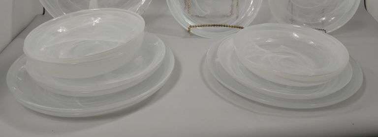 Dish Set Murano Swirl White Dinner Plates Bowls 4 3-Pc Settings Crate & Barrel