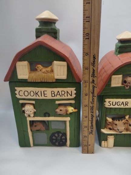 Pickers LOT: Farm Barns 5 Canisters Set + Salt Pepper