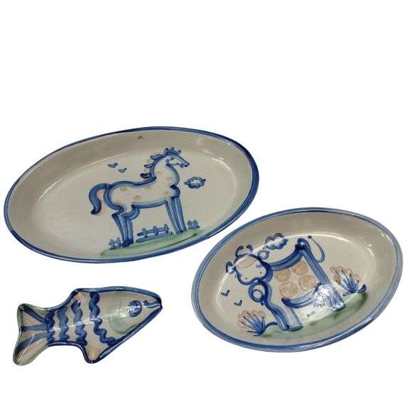 Hadley Pottery Country Scene Platters Fish Spoon Rest *Chip on 1