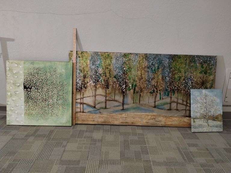 Decor Wall Art 54in Canvas Trees Metallic Gold Green+2 Smaller