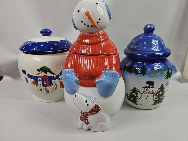 LOT 3 Christmas Ceramic Cookie Jars Snowman Snowmen