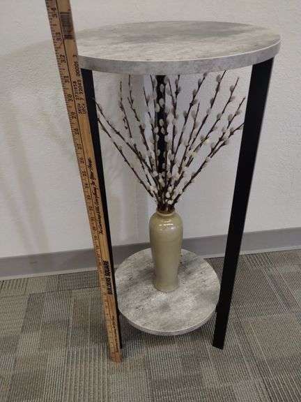 Furniture Plant Stand Round Table Faux Marble Elegant +Plant