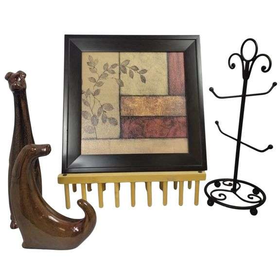 MCM Midcentury Modern Style Dogs Figures Ceramic Mug Tree Plate Rack