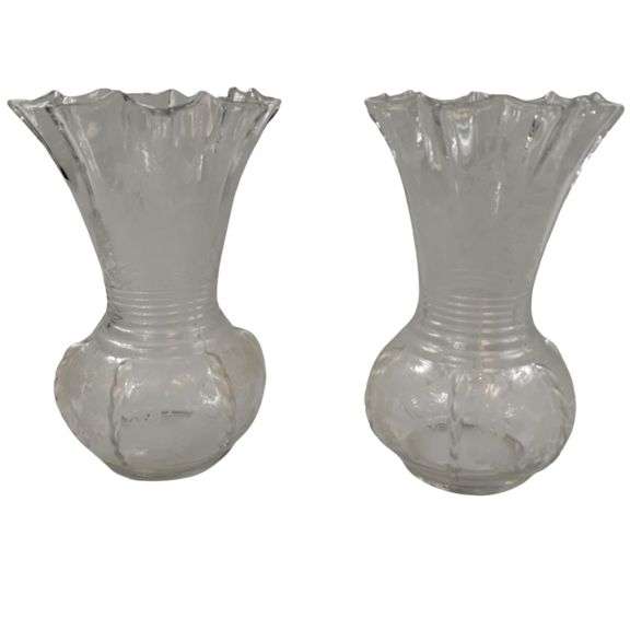2 Viking Etched Radiance Flower Basket Vases 1938 New Martinsville