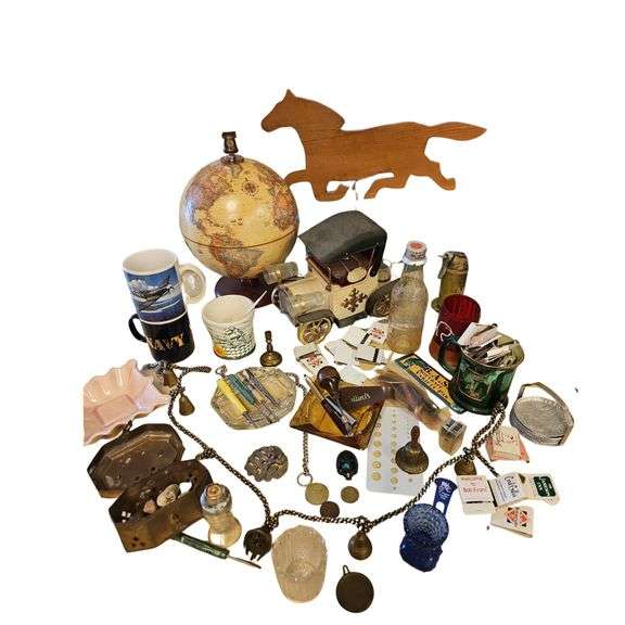Pickers LOT: Vintage Trinkets Globe Weather Vane Style Horse & More
