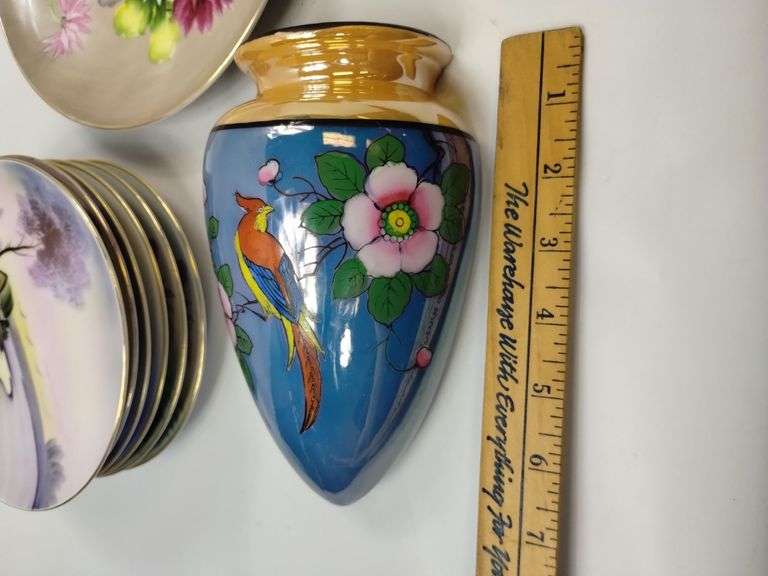 Vintage JAPAN Hand Painted Wall Vase Pocket Plates S/P Occupied Plate++
