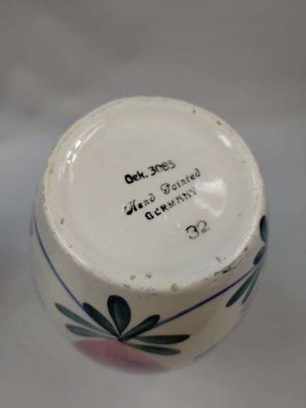 Vintage Antique German Hand Painted Floral Vase & Milk Pitcher Stoneware