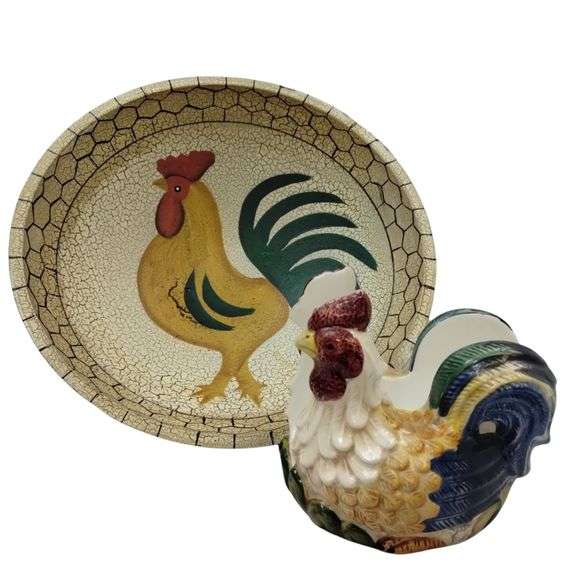 Rooster Kitchen Decor Napkin Holder Dough Bowl