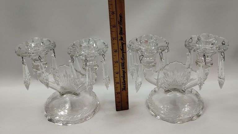 Jeanette Sunburst Herringbone Candle Holders Drops Hobnail French Opal Fenton? Glass