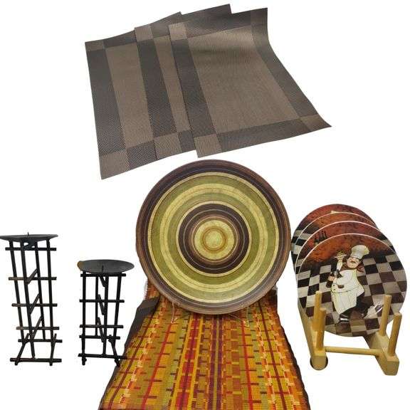 Decor Lot Baker Chef Plates Candle Holders Placemats Plate Rack