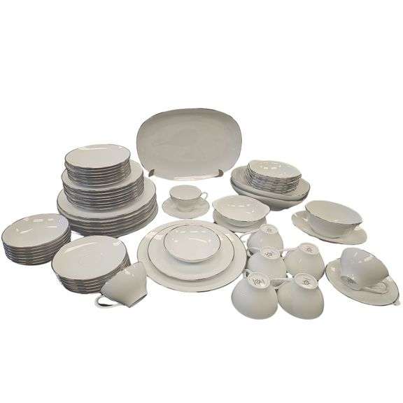 Noritake White Silver Trim Fremont Pattern Dish Set +Serving