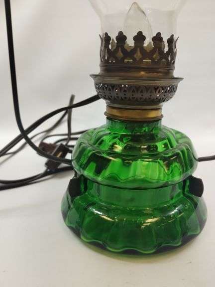 Antique Oil Lamp Hanging Country Store Green Glass Architectural Ceiling