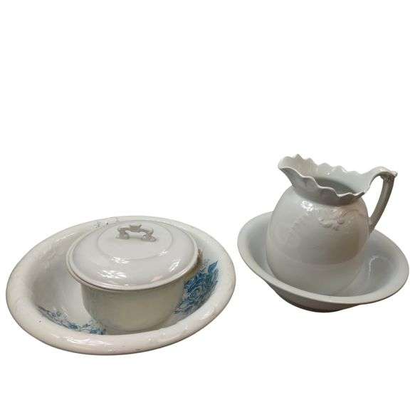 LOT Stoneware Pitcher Basins for Dry Sink Chamber Pot