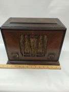 Silvertone 57D 1705 Vacuum Tube Radio Wood Case Short Wave 1930s Hums Glows