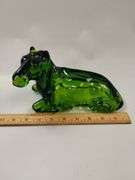LE Smith Art Glass Emerald Green Horse Lying Laying Down 9"