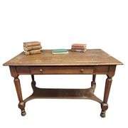 Antique Hardwood Library Table Drawer 2.5x4 FT Surface 30in Tall